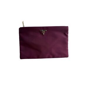 Prada Milano Womens Burgundy Top Zip Canvas Clutch Pouch Bag OS